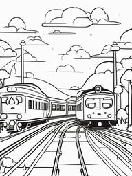 Kawaii Train Ride Coloring Pages - Cute Characters on a Train Adventure  minimal black outline printable sheet, coloring page