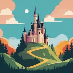 Enchanted Castle Clipart - An enchanted castle atop a hill, with towering spires and an air of enchantment.  color clipart, minimalist, vector art, 