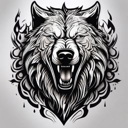 Dire Wolf Tattoos,tattoos depicting the formidable dire wolf, symbol of strength and primal dominance. , color tattoo design, white clean background