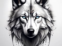 Wolf Tattoo Face,face-focused wolf tattoo, showcasing the strength and mystery in its eyes. , tattoo design, white clean background