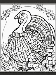 Turkey and Acorn Basket Coloring Pages - Festive Turkey with a Basket of Acorns  minimal black outline printable sheet, coloring page