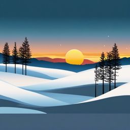 Winter Sunrise clipart - Sun rising over a winter landscape, ,vector color clipart,minimal