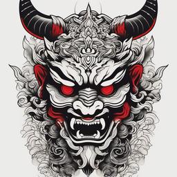 Japanese Traditional Demon Tattoo - Tattoo capturing the essence of traditional Japanese demon motifs.  simple color tattoo,white background,minimal
