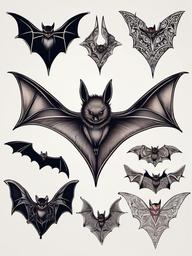 Bat Tattoo Design-Creative and artistic representation of a bat, exploring various design possibilities.  simple color tattoo,white background