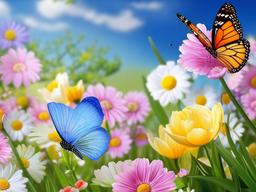 spring flowers and butterflies wallpaper  ,background wallpaper