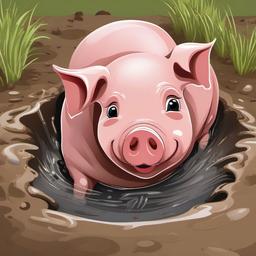 Pig cartoon - Pig rolling in a muddy puddle  