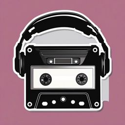 Cassette tape and headphones sticker- Musical nostalgia, , sticker vector art, minimalist design