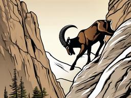 Ibex cartoon - Ibex climbing a steep cliff  