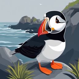 Cute Puffin on a Rocky Shore  clipart, simple