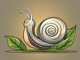 Snail Cartoon - Cartoon of snail crawling on leaf  