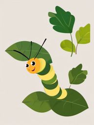 Caterpillar Clip Art - Striped caterpillar munching on a leaf,  color vector clipart, minimal style