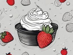 drawing of a strawberry with whipped cream  minimal rough sketch scribbles,doodles,black and white