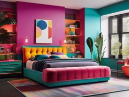 Retro 80s Revival Bedroom - Embrace the bold and colorful style of the 1980s in your bedroom. , bedroom interior decor design ideas, multicoloured, photo realistic, hyper detail, high resolution,