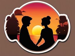 Couple's Silhouette and Sunset Emoji Sticker - Love against the setting sun, , sticker vector art, minimalist design
