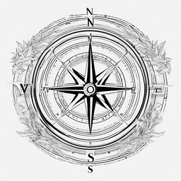 Tattoo Compass Map - Tattoo featuring both a compass and map.  simple vector tattoo,minimalist,white background