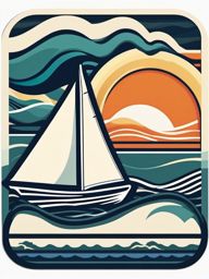 Sailboat in Waves Sticker - Sailboat navigating ocean waves, ,vector color sticker art,minimal