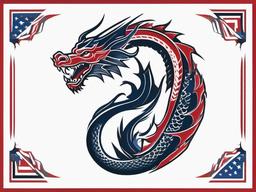 American Style Dragon Tattoo - Dragon tattoo designed in the traditional American tattoo style.  simple color tattoo,minimalist,white background