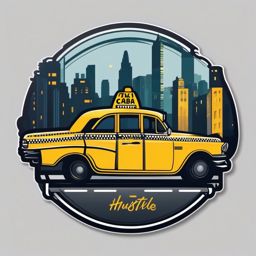 Taxi Cab Sticker - City hustle, ,vector color sticker art,minimal