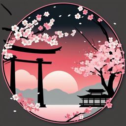 Hanami in Kyoto sticker- Cherry blossom viewing during the traditional Japanese custom of Hanami, , sticker vector art, minimalist design