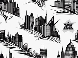 Dystopian anarchy city tattoo. Urban rebellion.  color tattoo minimalist white background