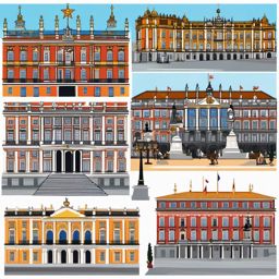 Madrid clipart - Royal Palace of Madrid and Plaza Mayor,  color vector clipart