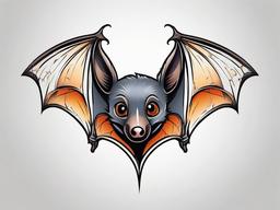 Fruit Bat Tattoo-Playful and whimsical representation of a fruit bat in a tattoo design.  simple color tattoo,white background