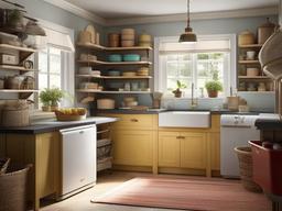 A utility room designed with vintage interior design includes practical storage solutions, charming decor, and a cozy layout that makes chores feel more manageable and stylish.  