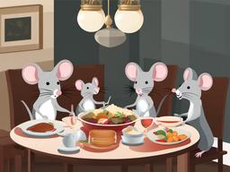 Mouse clipart - mouse family sitting around a dinner table  color,minimalist,vector clipart