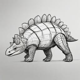 drawing of a Ankylosaurus dinosaur  minimal rough sketch scribbles,doodles,black and white