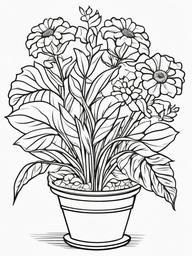 Plant Coloring Pages - Plant with flowers  simple coloring pages