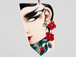 Hanafuda Earring Tattoo-Creative and stylish tattoo featuring a Hanafuda earring, capturing traditional Japanese and cultural aesthetics.  simple color tattoo,white background