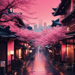 Pink Wallpaper iPhone - Sakura Blossoms in the Bustling Streets of Tokyo wallpaper, abstract art style, patterns, intricate