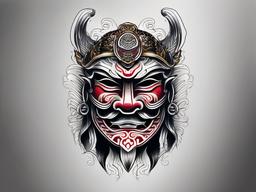 japanese warrior mask tattoo  simple color tattoo,white background,minimal