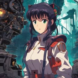 1990 Retro Anime Girl - Quest to unravel secrets in a mechanical beast graveyard.  1990s anime style