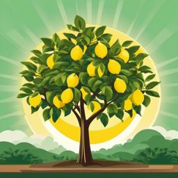 Lemon Tree in Sunshine Clipart - A lemon tree under the bright sun.  color vector clipart, minimal style