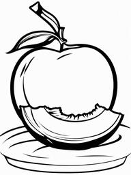 Food Coloring Pages - Fresh peach with a slice cut out  simple coloring pages