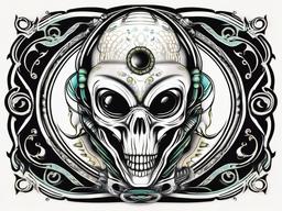 Alien Traditional Tattoo - Blend tradition with the extraordinary in a classic alien-themed tattoo.  simple color tattoo,vector style,white background