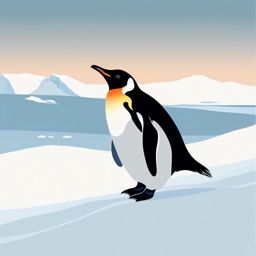 Penguin Clipart - Penguin waddling on the icy Antarctic landscape , minimal, 2d