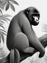 drawing of a woolly monkey  minimal rough sketch scribbles,doodles,black and white