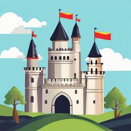 Castle with flags flying from towers clipart.  vector style illustration, white background