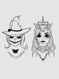 Halloween Best Friend Tattoos - Tattoos designed for best friends with a Halloween theme.  simple color tattoo,minimalist,white background