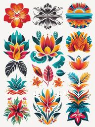 Colorful Hawaiian Tattoos - Embrace a burst of colors with vibrant and lively Hawaiian-themed tattoo designs.  simple vector color tattoo,minmal,white background