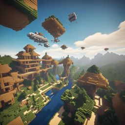 aerial transit system with flying vehicles in a sprawling city - minecraft house design ideas minecraft block style