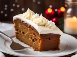 spice cake with cream cheese frosting, savored at a cozy log cabin during a snowstorm. 