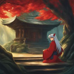 inuyasha,inuyasha the half-demon,protecting a mystical shrine from demons,a sacred forest hyperrealistic, intricately detailed, color depth,splash art, concept art, mid shot, sharp focus, dramatic, 2/3 face angle, side light, colorful background