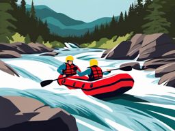 River Rafting Whitewater Thrills Clipart - Rafters experiencing exhilarating whitewater thrills.  color vector clipart, minimal style