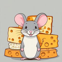 Mouse clipart - mouse standing on a pile of cheese  color,minimalist,vector clipart