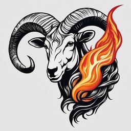 aries tattoo with fire  simple color tattoo,white background