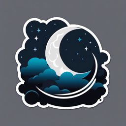 Moon and Clouds at Night Sticker - Crescent moon surrounded by nighttime clouds, ,vector color sticker art,minimal