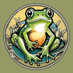 Cartoon Frog Tattoo-Whimsical and playful tattoo featuring a cartoon-style frog, perfect for those who appreciate lighthearted and creative body art.  simple color vector tattoo